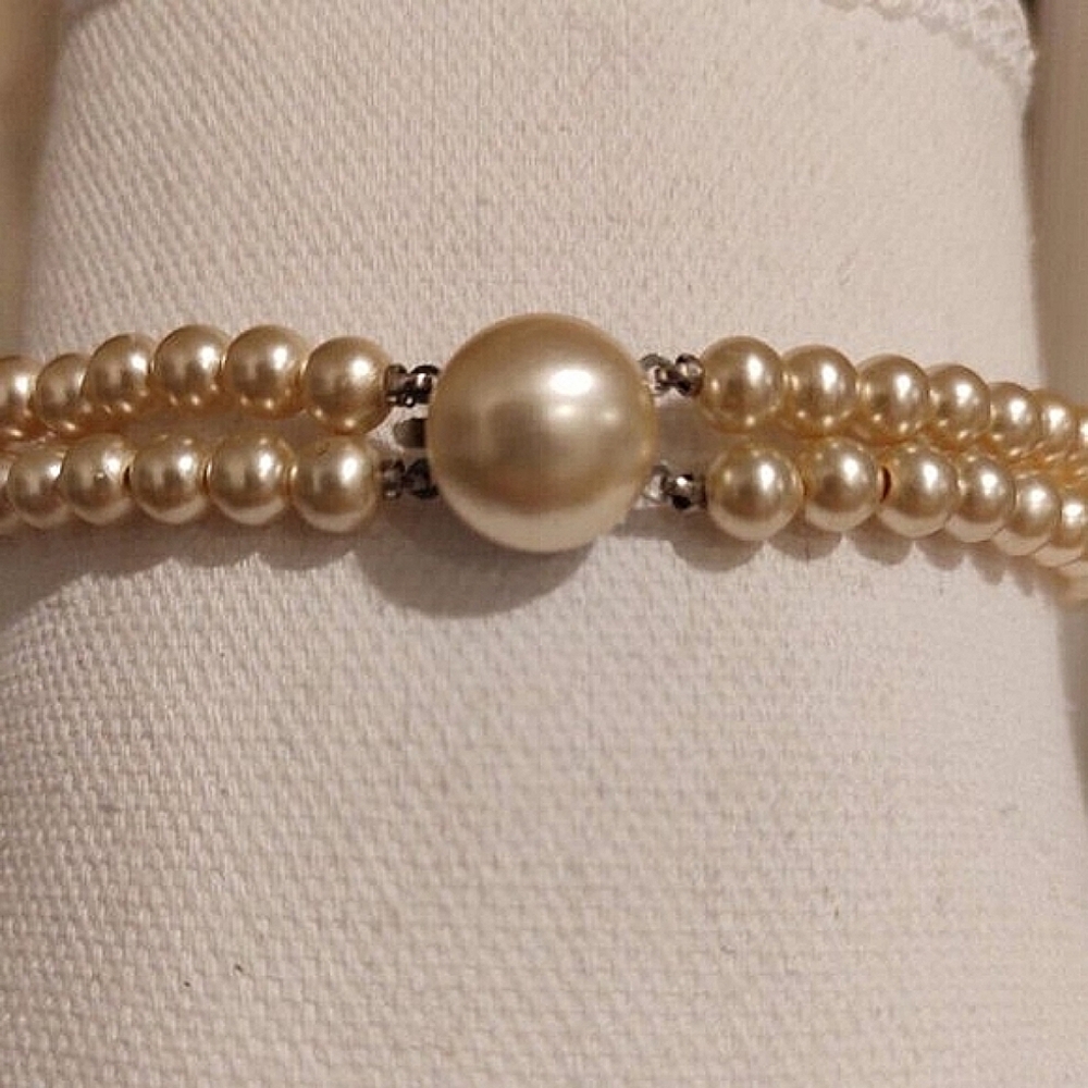 Richelieu Double Strand Faux Pearl Necklace Choker Champagne | Vintage